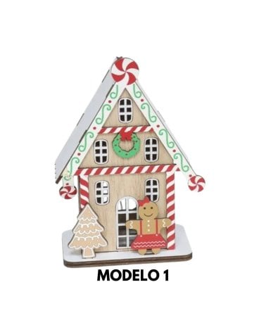 Casa de Jengibre de Madera con Luces