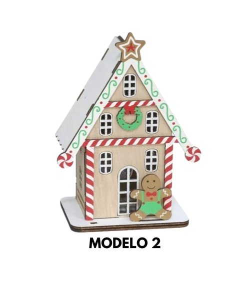 Casa de Jengibre de Madera con Luces