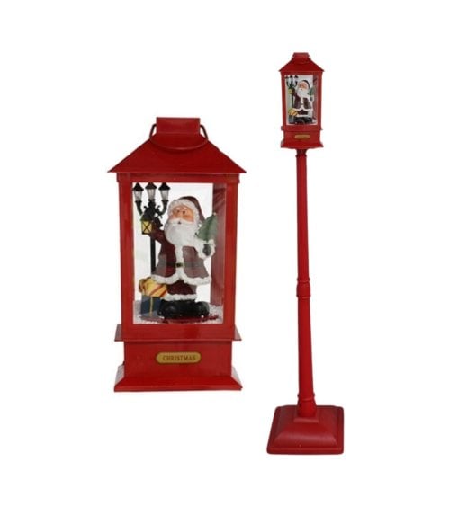 Farol Navideño Rojo con Luz, Música y Nieve