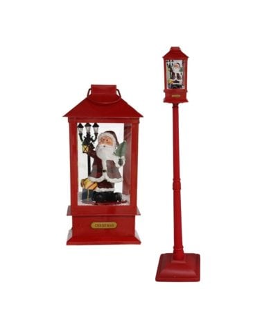 Farol Navideño Rojo con Luz, Música y Nieve