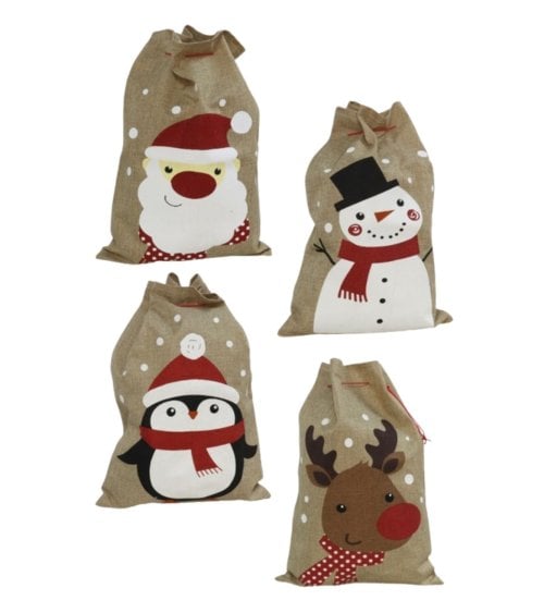 Saco de Tela con Personaje Navideño para Regalo