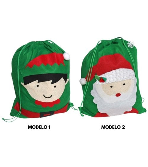 Saco de Tela Navideño Verde para Regalo