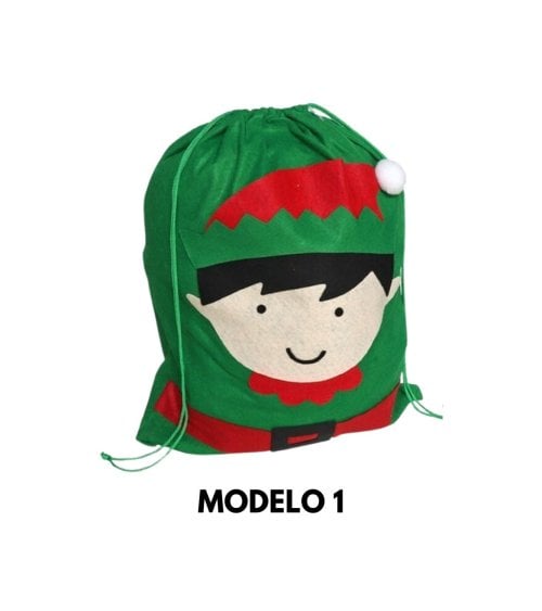 Saco de Tela Navideño Verde para Regalo