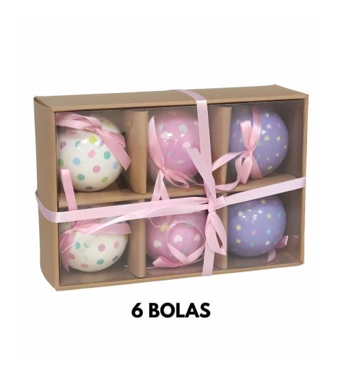 Set de 6 Bolas de Lunares con Lazo Rosa