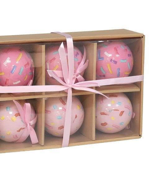Set de 6 Bolas de Chispas con Lazo Rosa