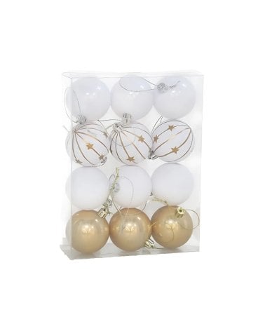 Set de 12 Bolas Blancas y Doradas para Árbol