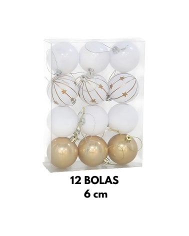 Set de 12 Bolas Blancas y Doradas para Árbol