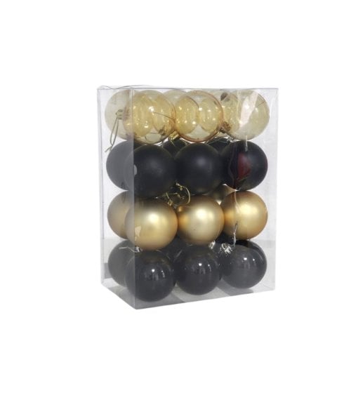 Set de 24 Bolas Elegantes Negro y Dorado para Árbol