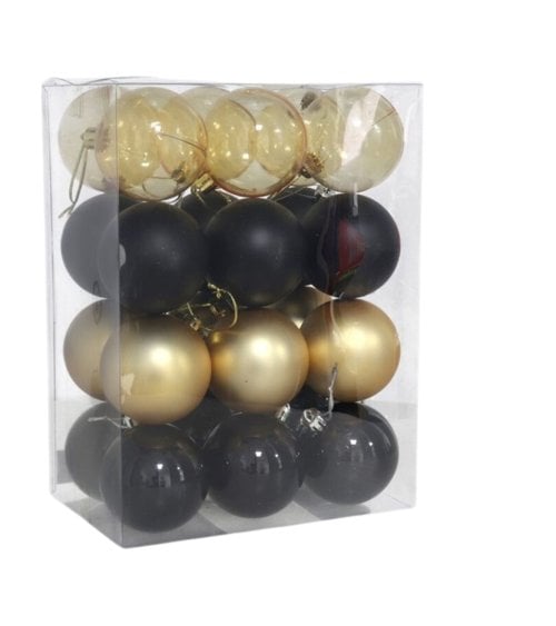 Set de 24 Bolas Elegantes Negro y Dorado para Árbol