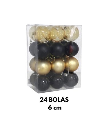 Set de 24 Bolas Elegantes Negro y Dorado para Árbol