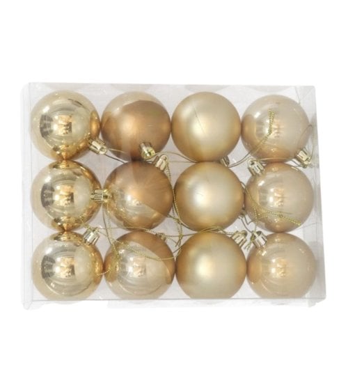 Set de 12 Bolas con Patrones Dorados para Árbol