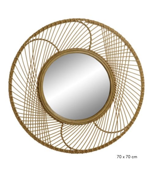Espejo Cicular de Ratán para Decoración de Pared