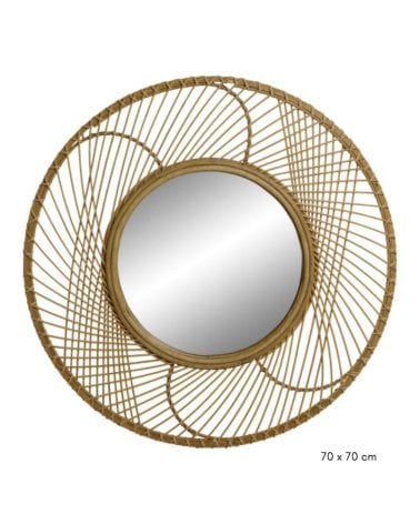 Espejo Cicular de Ratán para Decoración de Pared