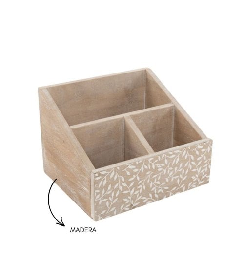 Portamandos de Madera Clara con Diseño Hojas