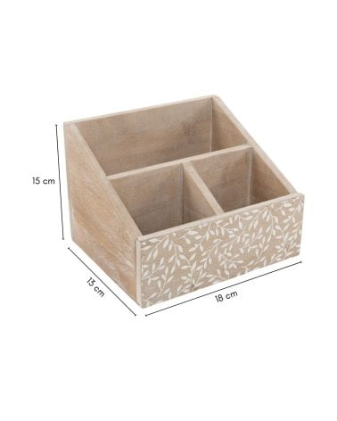 Portamandos de Madera Clara con Diseño Hojas