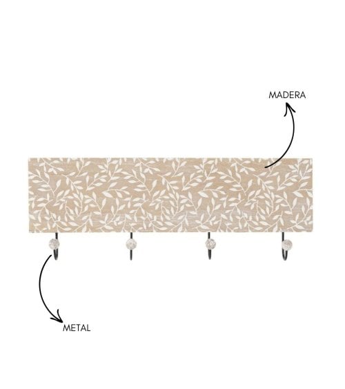Perchero de Madera Clara con Diseño Hojas