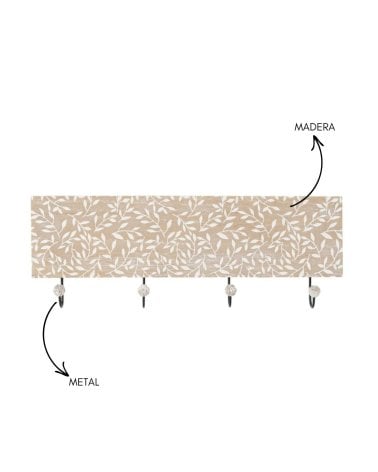 Perchero de Madera Clara con Diseño Hojas