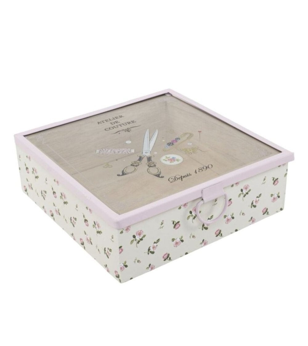 Caja Costurero de Madera con Tapa de Vidrio