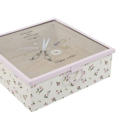 Caja Costurero de Madera con Tapa de Vidrio