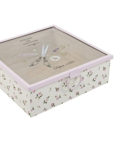 Caja Costurero de Madera con Tapa de Vidrio