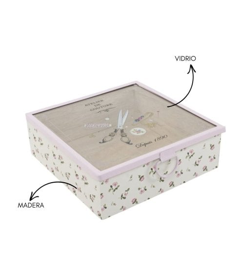 Caja Costurero de Madera con Tapa de Vidrio
