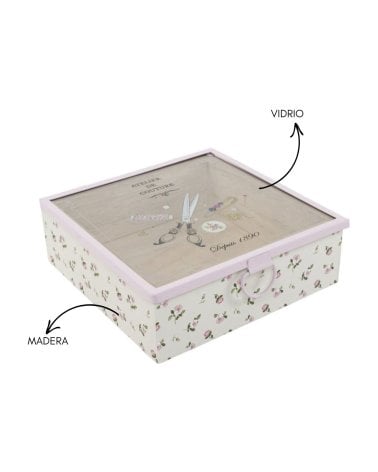 Caja Costurero de Madera con Tapa de Vidrio