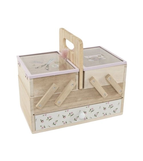 Costurero con Compartimientos y Cajón de Madera