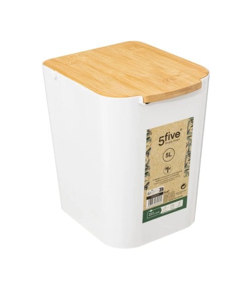 Cubo de Basura Natureo de Plástico con Tapa de Bambú