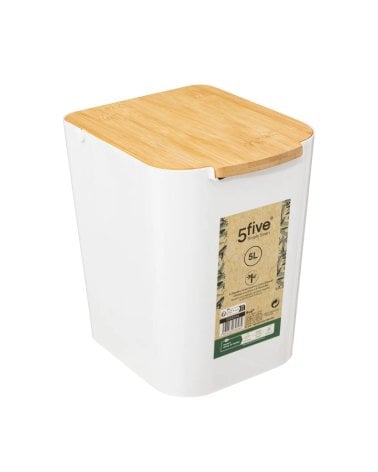 Cubo de Basura Natureo de Plástico con Tapa de Bambú
