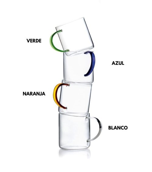 Taza de Vidrio con Asa de Color