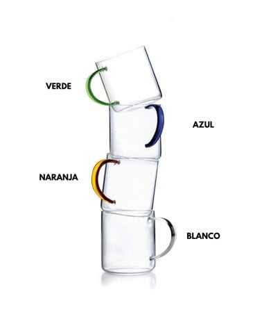 Taza de Vidrio con Asa de Color