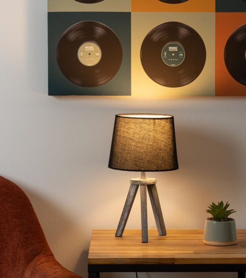 Lámpara de Mesa con Mini Tripode de Pino