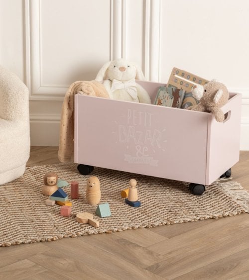 Baúl de Madera con Ruedas para Almacenamiento de Juguetes