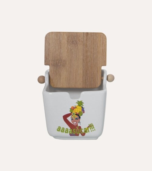 Azucarero con Diseño de Cerámica y Tapa de Madera