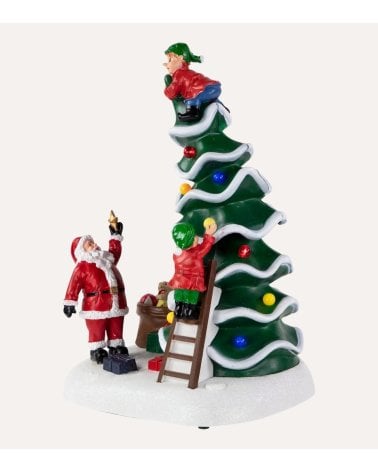 Escena Navideña de Papá Noel con Arbol con Luz y Movimiento
