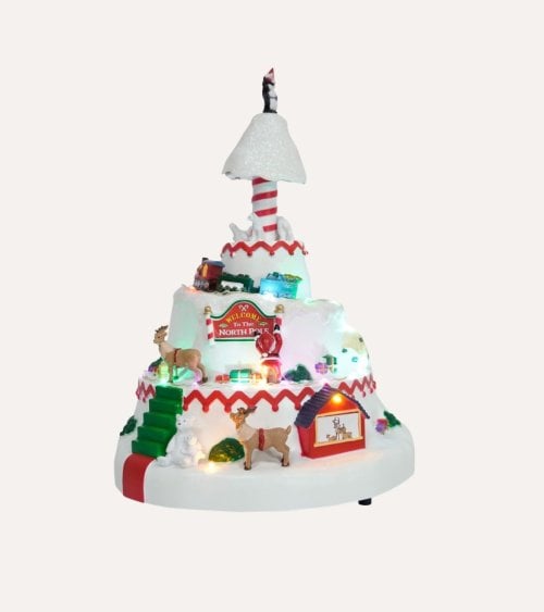 Escena Navideña de Montaña Nevada con Luz y Movimiento