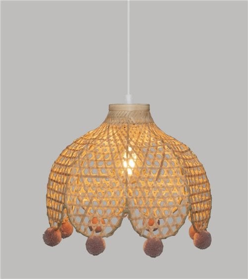 Lámpara de Techo Infantil de Bambú con Pompones