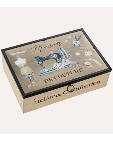 Caja Costurero de Madera con Tapa de Cristal