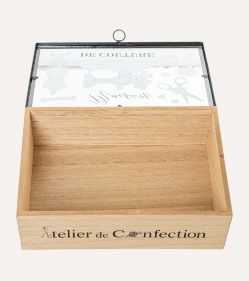 Caja Costurero de Madera con Tapa de Cristal