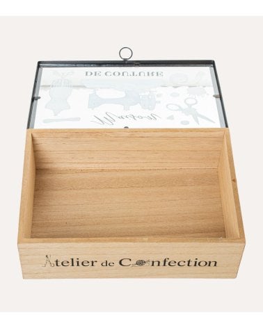 Caja Costurero de Madera con Tapa de Cristal