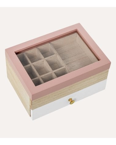 Joyero Rosa de Madera con Tapa de Crsital