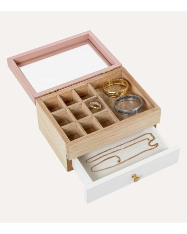 Joyero Rosa de Madera con Tapa de Crsital