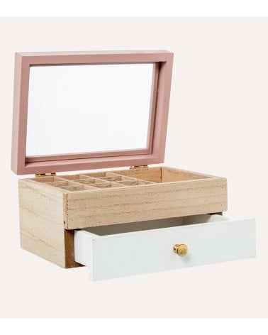 Joyero Rosa de Madera con Tapa de Crsital