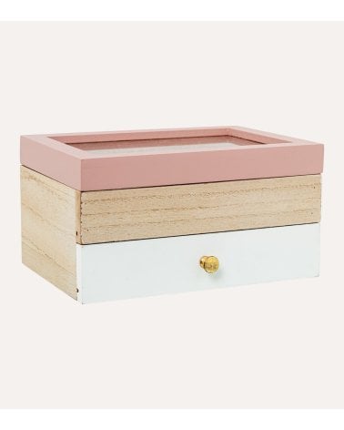 Joyero Rosa de Madera con Tapa de Crsital