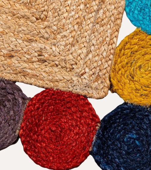 Alfombra con Borde Redondeles Multicolor de Yute