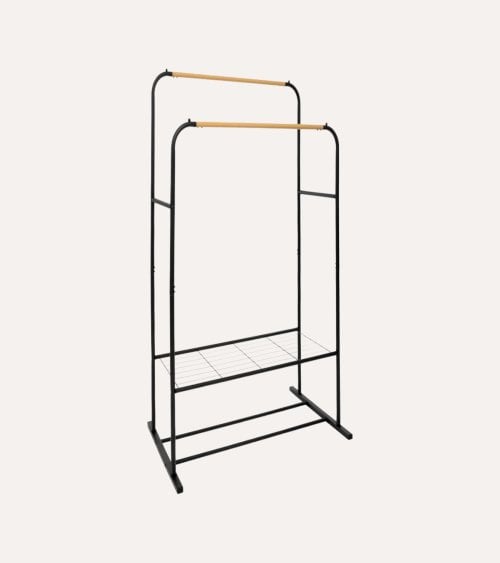 Perchero de Pie Artemis Burro para Ropa con 2 Barras y Balda de Acero