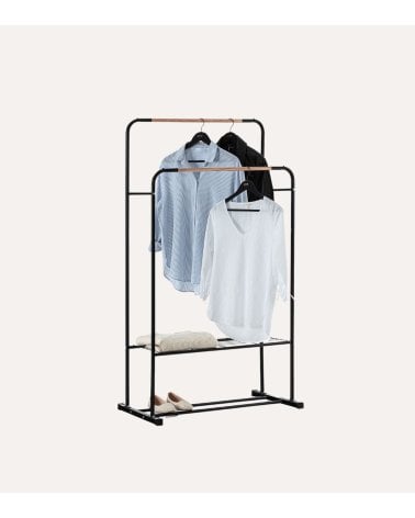 Perchero de Pie Artemis Burro para Ropa con 2 Barras y Balda de Acero