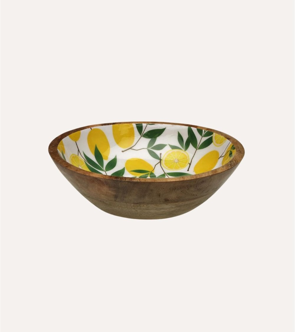 Ensaladera Limones de Madera y Porcelana