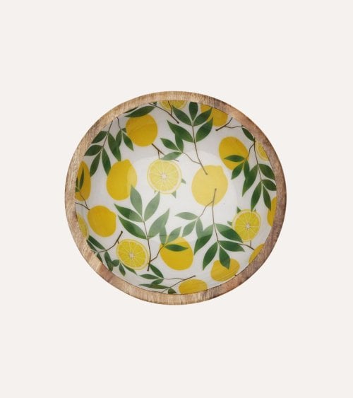 Ensaladera Limones de Madera y Porcelana