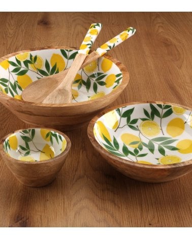 Ensaladera Limones de Madera y Porcelana